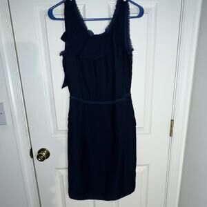 Simply Vera Vera Wang Black Iris Sheath Dress Sleeveless Ruffle Frayed 4